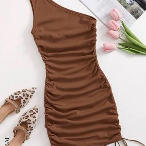 Brown One-Shoulder Dress